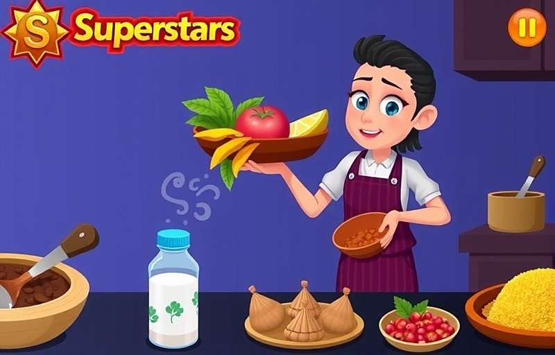 Siolim Superstars Cooking Game Siolim Superstars cooking mini-game showing a player preparing traditional Indian dishes with various spices and ingredients